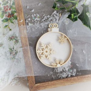 decorative laser cut chipboard bauble shaker box