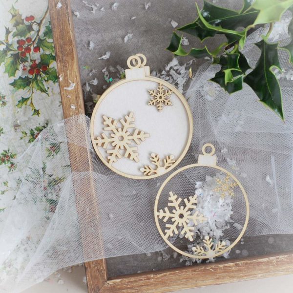 decorative laser cut chipboard christmas baubles ornaments with snowflakes set
