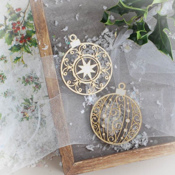 decorative laser cut chipboard baubles ornaments set