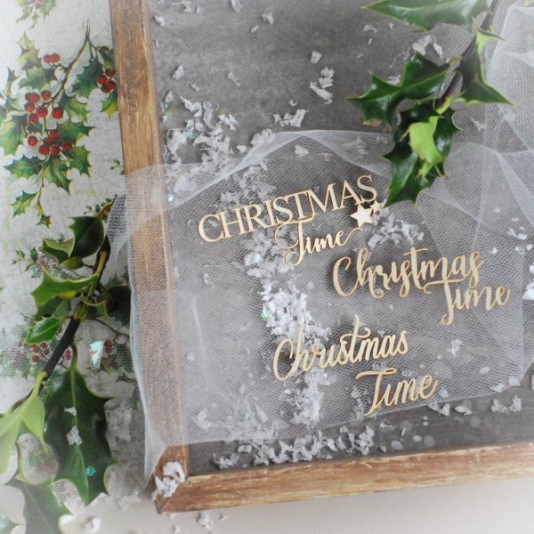 christmas time word set decorative laser cut chipboard