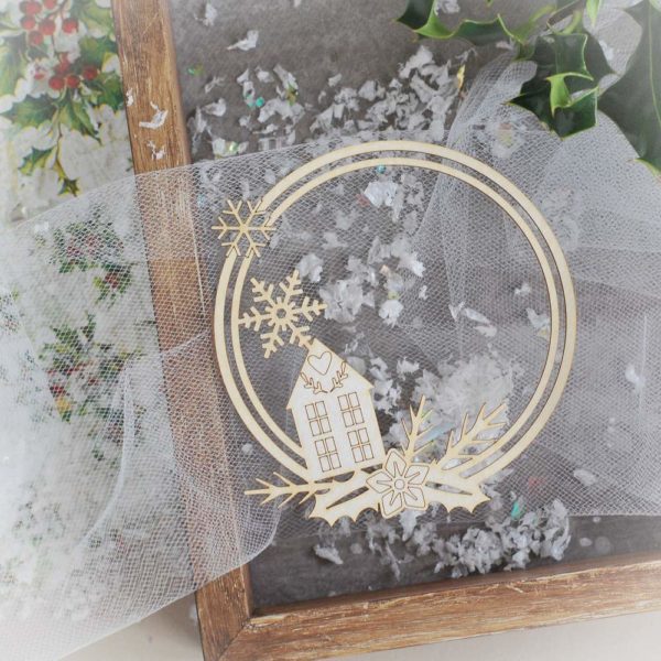 decorative laser cut chipboard with snowflakes and home