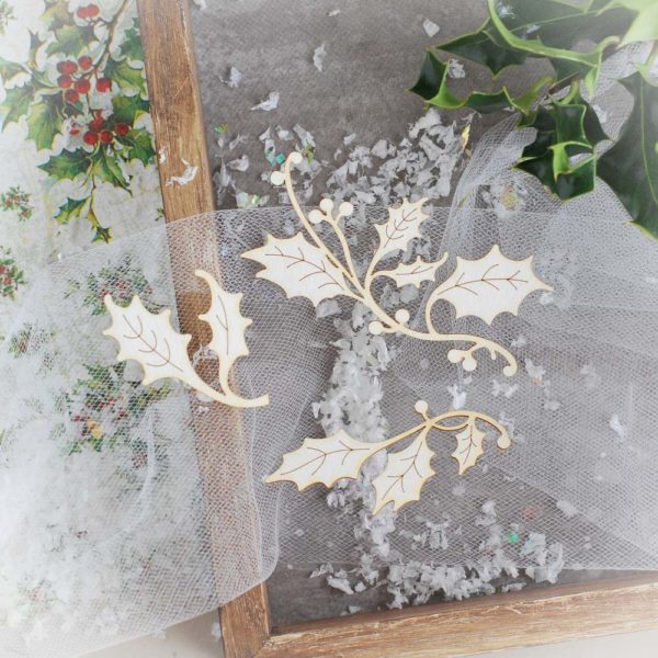 decorative laser cut chipboard holly branch set