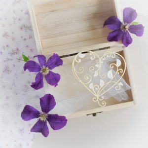 decorative laser cut chipboart heart with leaves and swirls