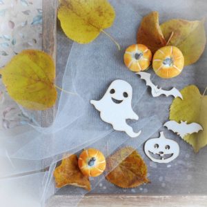 halloween decorative laser cut chipboard elements ghost bats and pumpkin