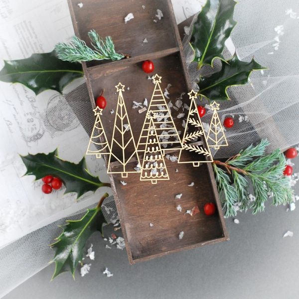 christmas trees decorative laser cut chipboard element