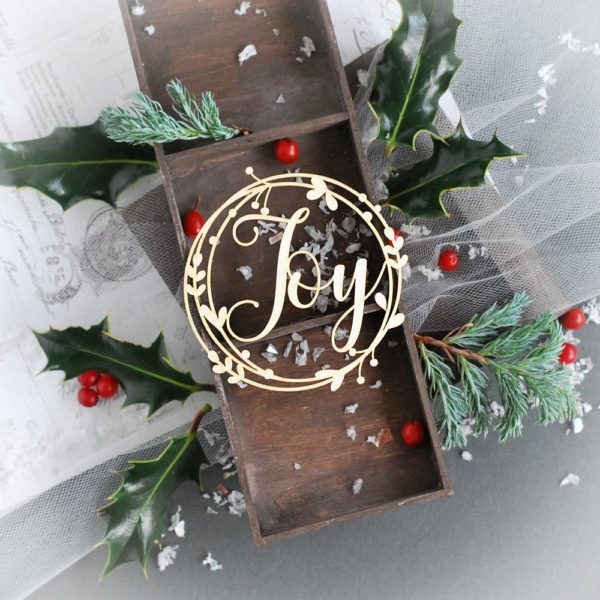 christmas wreath frame with joy decorative laser cut chipboard element