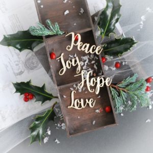 peace joy hope love word set decorative laser cut chipboard