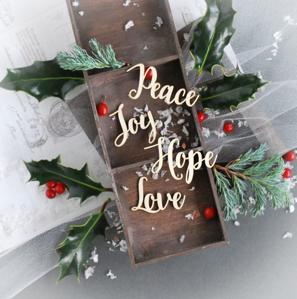 peace joy hope love word set decorative laser cut chipboard