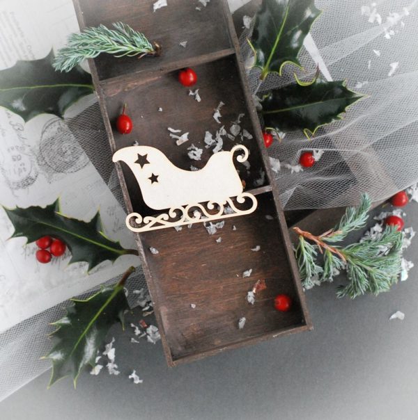 christmas sleigh decorative laser cut chipboard