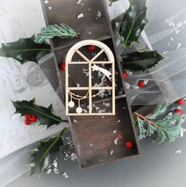 2 layer christmas window frame with buables and star decorative laser cut chipboard