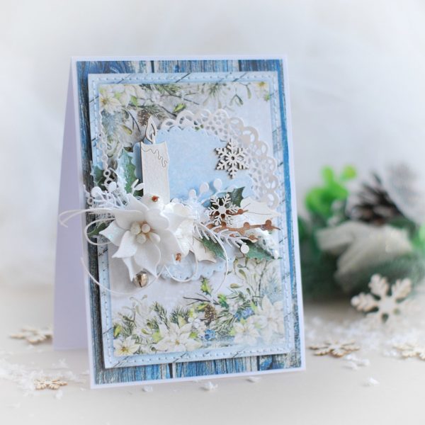 handmade christmas card decorated with laser cut candle and handmade flower