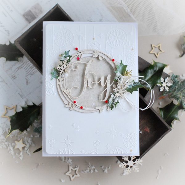 Handmde christmas card with joy wreath