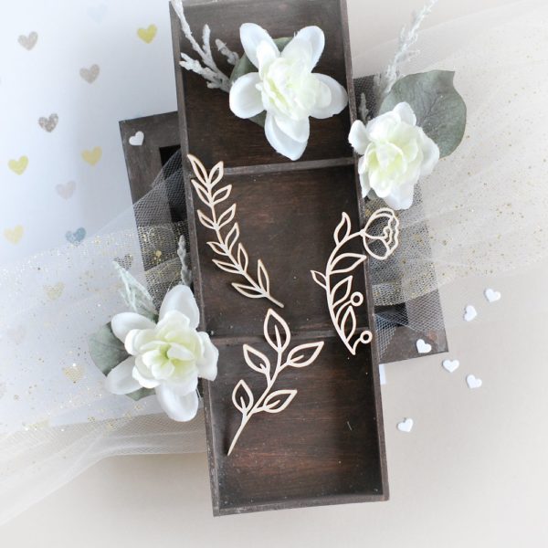 flower and branches decorative laser cut chipboards