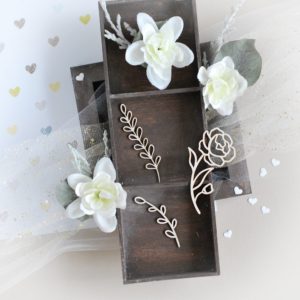 floral elements flower and branches decorative laser cut chipboard