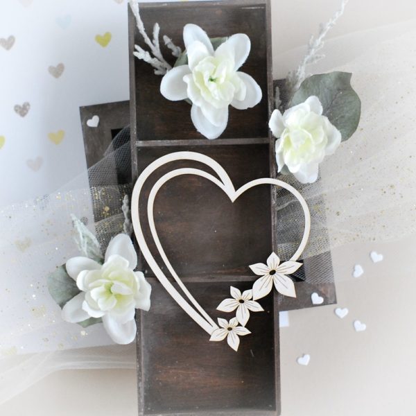 heart with flowers decorative laser cut chipboard