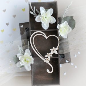 heart with swirl and flowers decorative laser cut chipboard