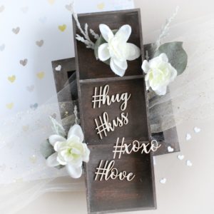 love hug kiss xoxo with hashtag decorative laser cut chipboards