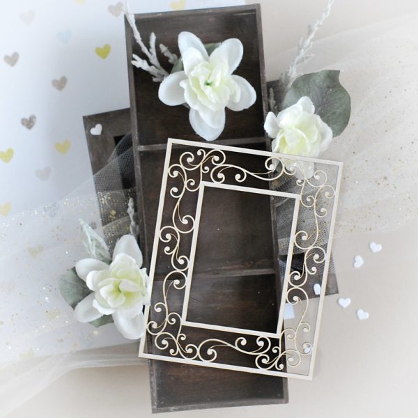 rectangle frame with swirls laser cut chipboard