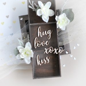 love hug kiss xoxo decoraive laser cut chipboards