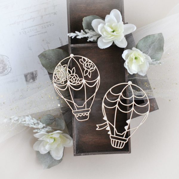 set of two hot air balloons decorative laser cut chipboard
