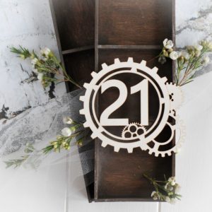 steampunk collection gear frame with number 21 decorative laser cut chipboard