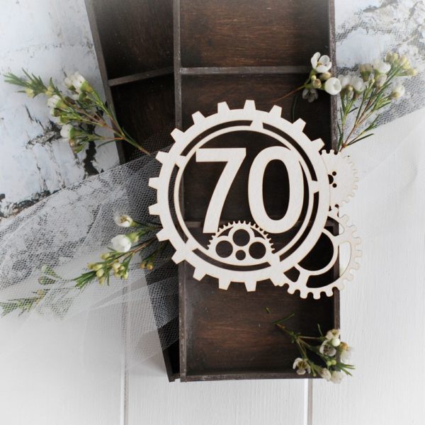 steampunk collection gear frame with number 70 laser cut chipboard