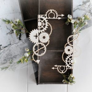 steampunk collection set of two corners with gears and arrows decorative laser cut chipboard