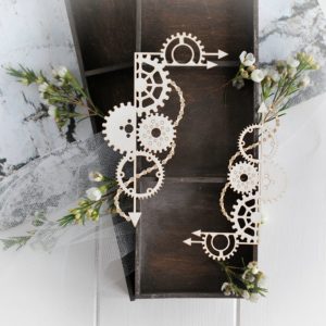 steampunk collection set of two corners with gears and arrows decorative laser cut chipboard