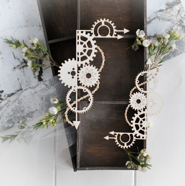 steampunk collection set of two corners with gears and arrows decorative laser cut chipboard