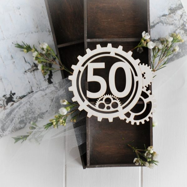 steampunk collection gear frame with number 50 decorative laser cut chipboard