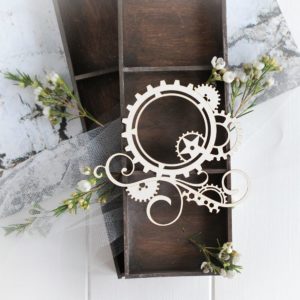 teampunk collection gear frame with swirls and gears decorative laser cut chipboard