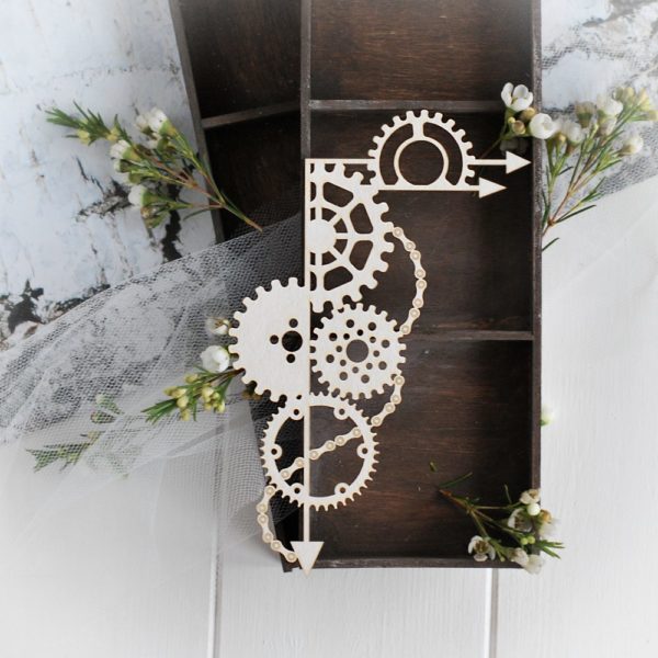 steampunk collection large corner with gears and arrows decorative laser cut chipboard