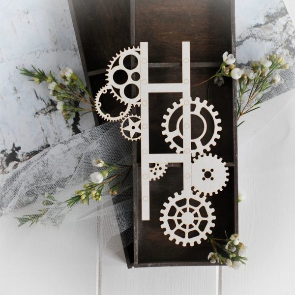 steampunk collection large photographic film with gears decorative laser cut chipboard