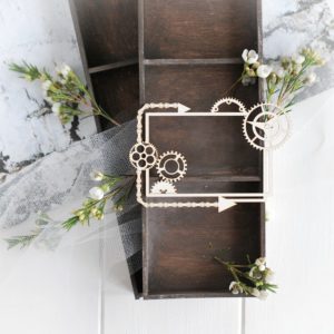steampunk collection frame with gears and arrows decorative laser cut chipboard