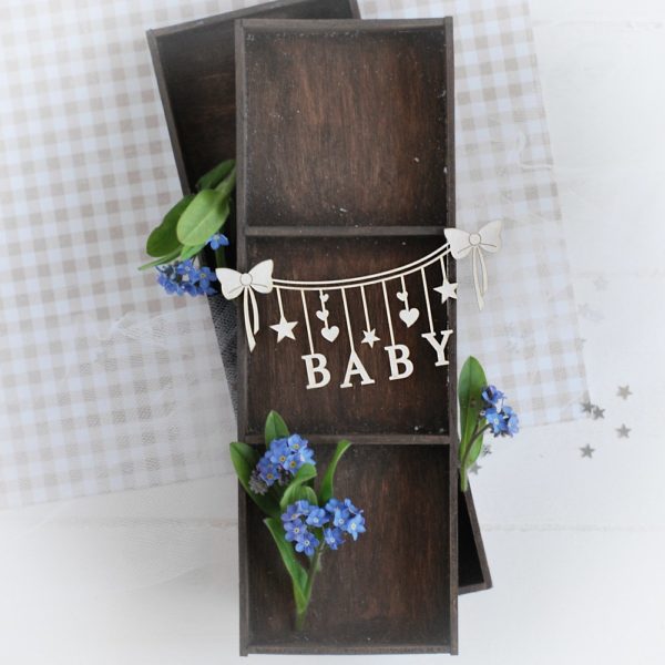 decorative laser cut chipboard baby banner with stars and bows