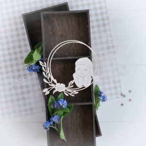 decorative laser cut chipboard frame with little boy and flowers