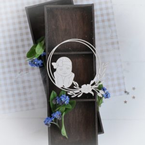 decorative laser cut chipboard frame with little baby girl and flowers