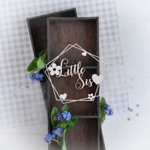 decorative laser cut chipboard little sis frame with flowers and hearts