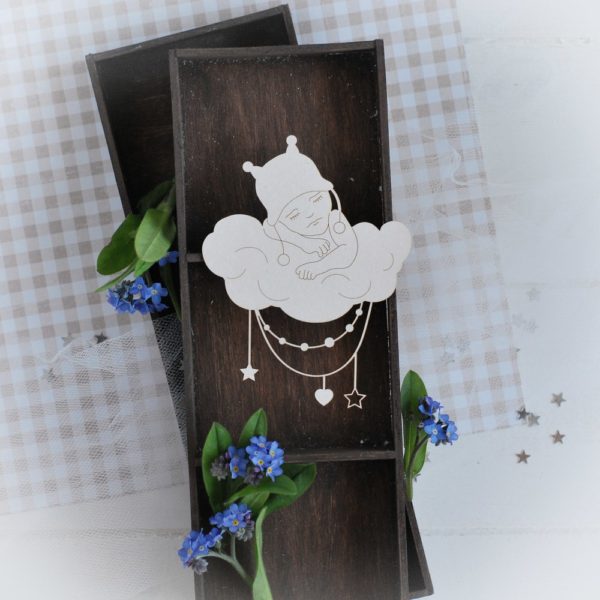 decorative laser cut chipboard baby boy sleeping on the cloud