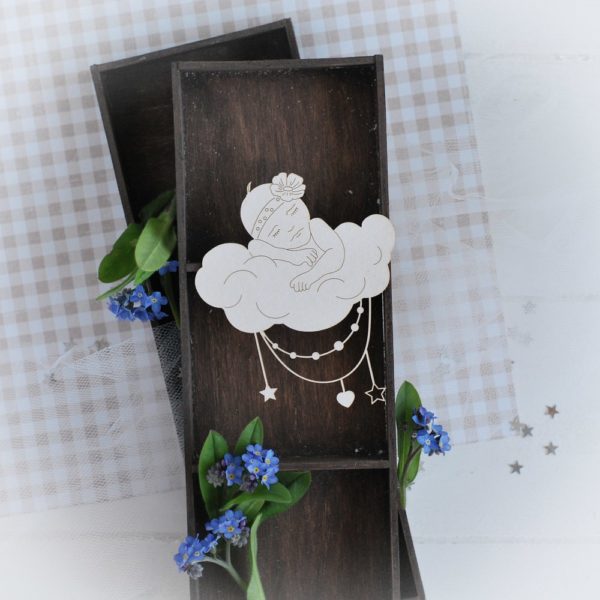 decorative laser cut chipboard baby girl sleeping on the cloud