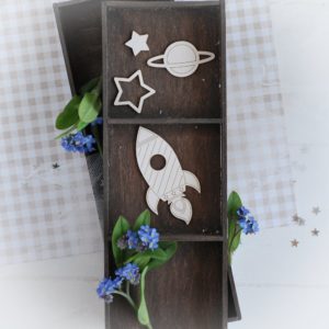 decorative laser cut chipboard rocket stars and planet