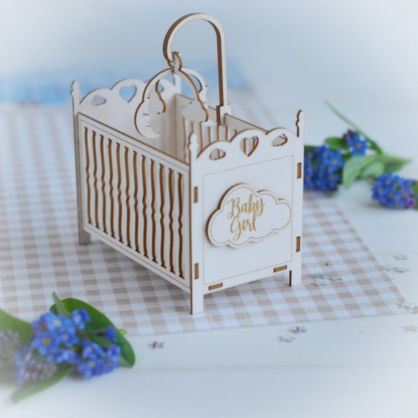 3d baby girl cot decorative laser cut chipboard