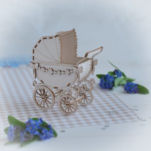 3d baby girl pram with flower garland decorative laser cut chipboard