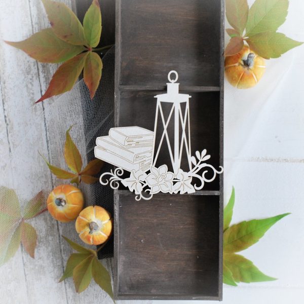 autumn halloween collection lantern with books and flowers decorative laser cut chipboards