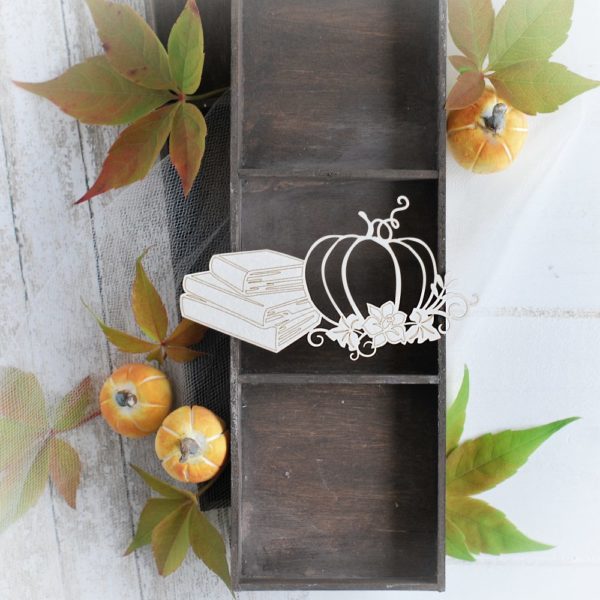 autumn halloween collection pumpkin with books and flowers decorative laser cut chipboard