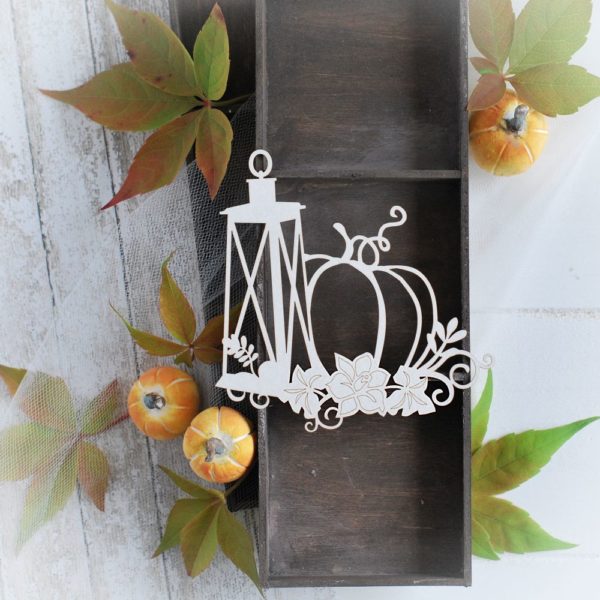 autumn halloween collection lantern and pumpkin with flower comosition decorative laser cut chipboard