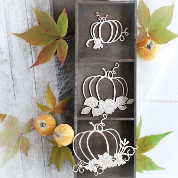 autumn halloween collection set of 3 pumpkins with flower composition decorative laser cut chipboards