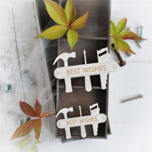 masculine collection best wishes label with tools decorative laser cut chipboards