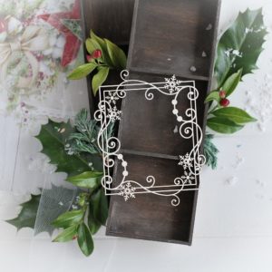 christmas collection rectangle frame with swirls and snowflakes decorative laser cut chipboard