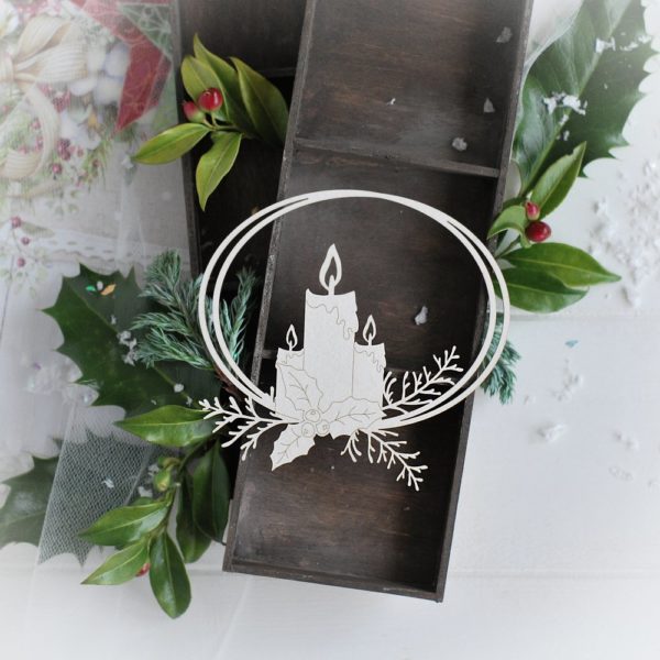 christmas collection frame with candles and branches decorative laser cut chipboard